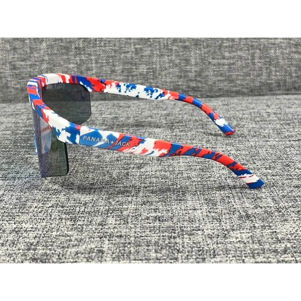 Panama Jack Sport Shield Sunglasses Red White Blue Camo Blue Mirror PJ 24 202